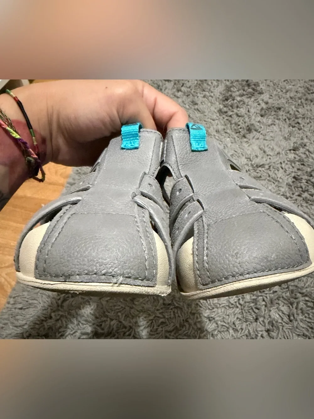 Reef Kids Gray Closed-Toe Sport Sandals with Blue Tabs